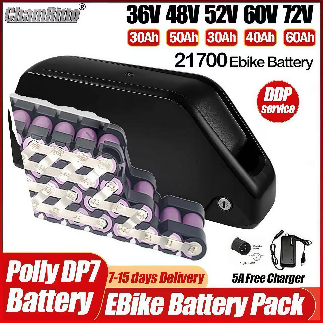 하이롱 전기 자전거 36V 48V 52V 60V 72V - 72V 50Ah 21700 Lithium Battery 리뷰 및 가격