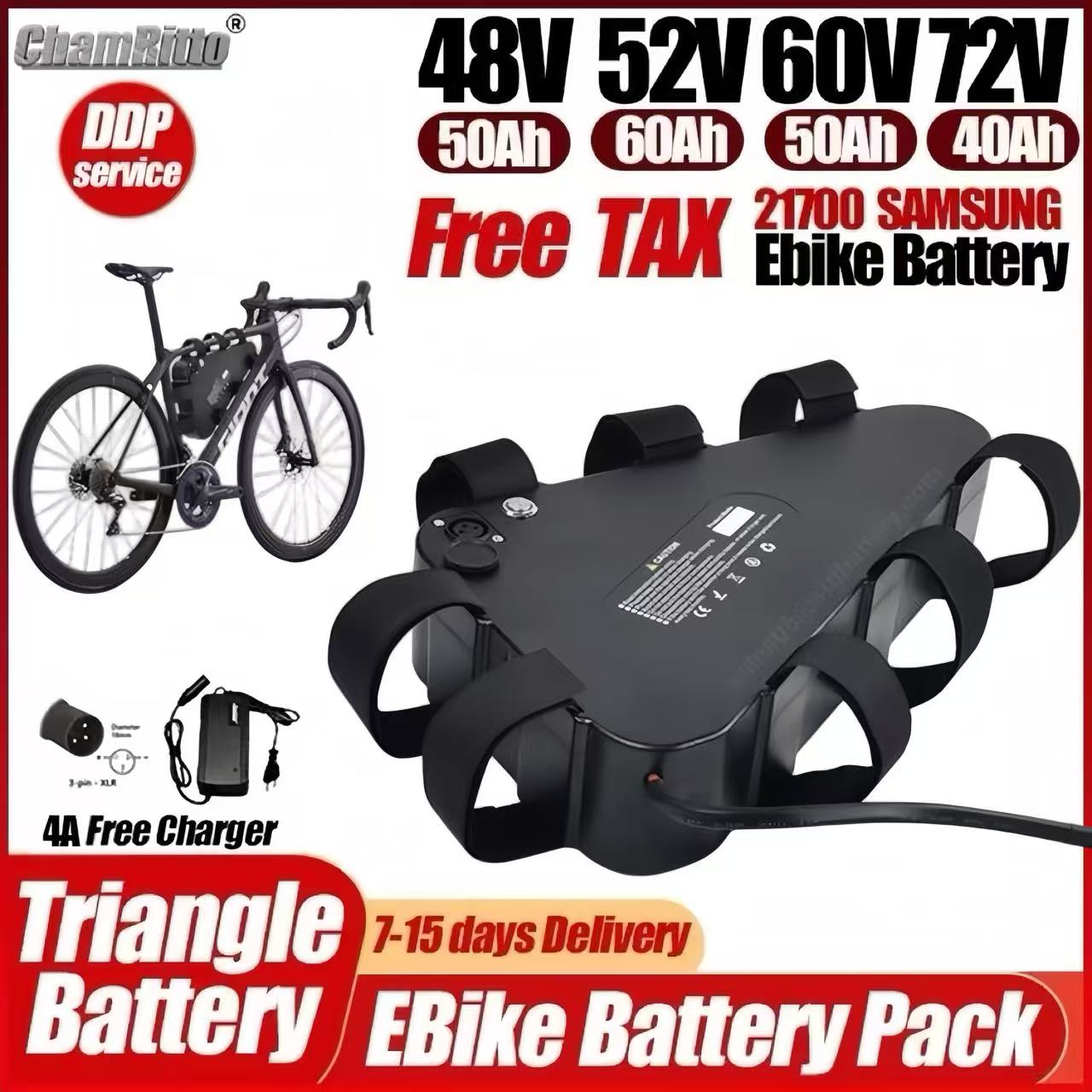 36V 48V 52V 60V 72V 전기 자전거 챔라이 - 72V 50Ah 21700 Lithium Battery 리뷰 및 가격